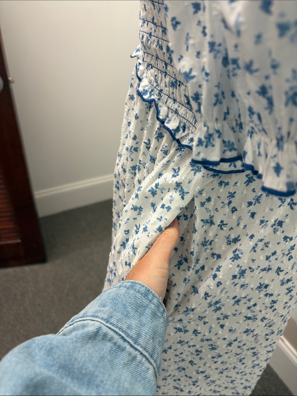 Blue Floral Smocked Maxi Dress - Lightweight - Picture 3 of 4